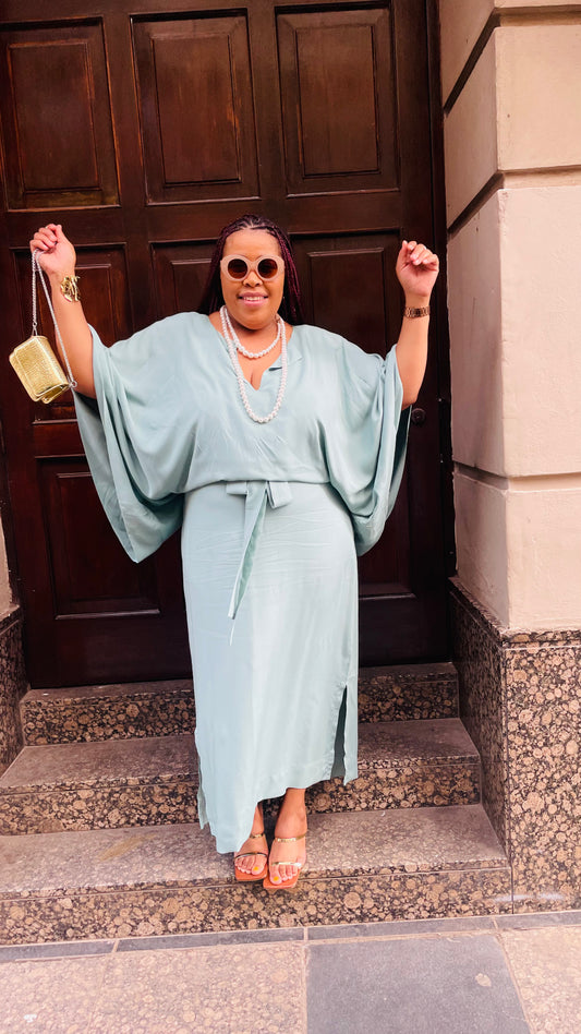 Nina's Aqua Luxe Cinched Kaftan